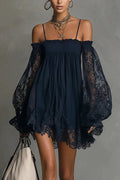 Navy Lace Cold Shoulder Mini Dress