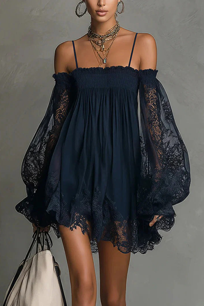 Navy Lace Cold Shoulder Mini Dress