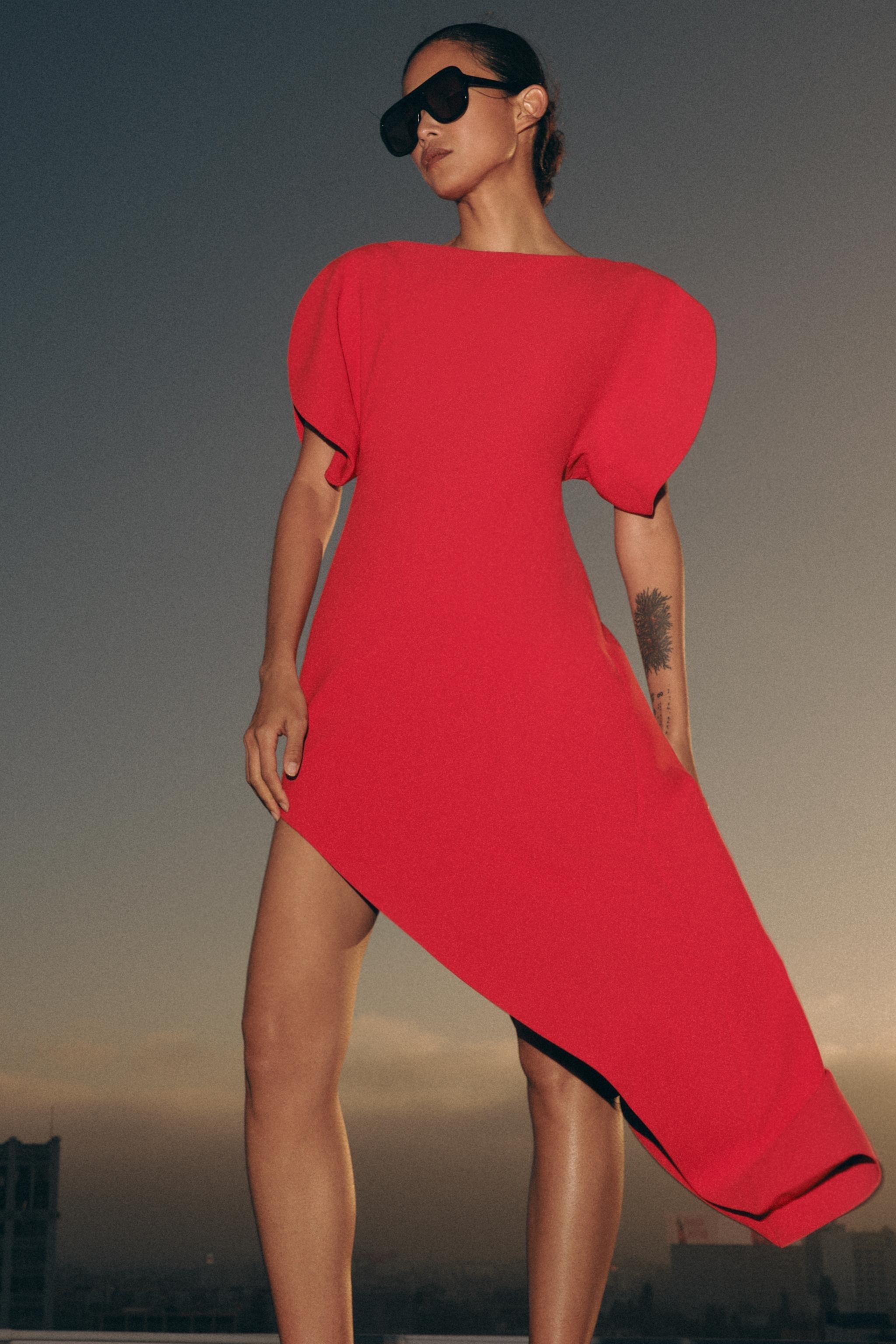 Modern Structured Red Midi Dress