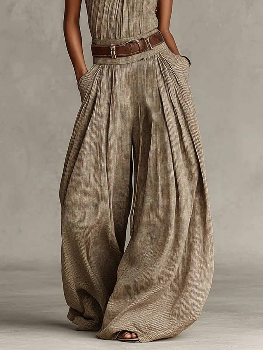 Taupe Boho Halter Wide-Leg Jumpsuit