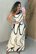 Abstract Wave One-Shoulder Maxi Dress