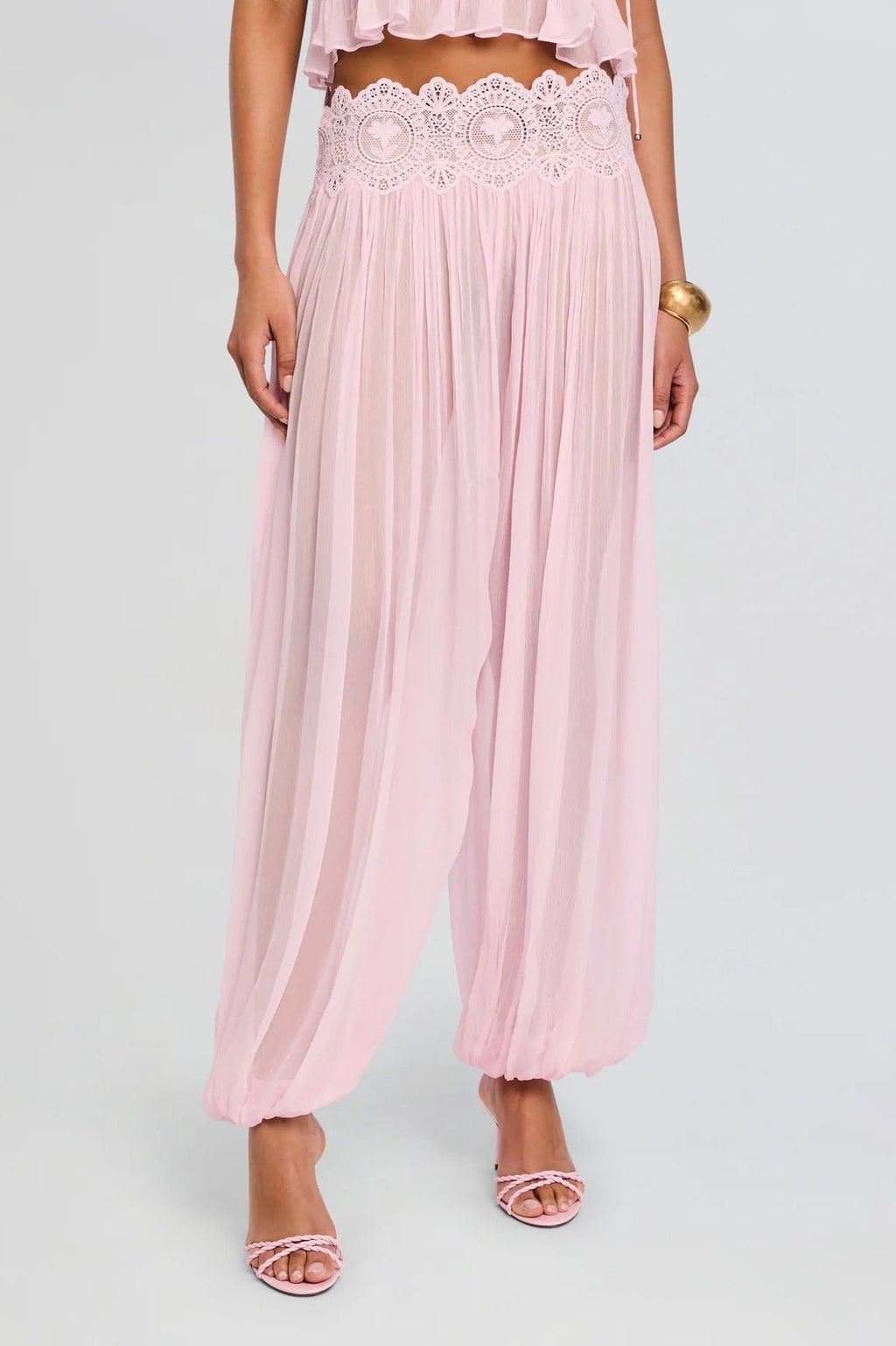 Floral Guipure Lace High Waist Balloon Pants