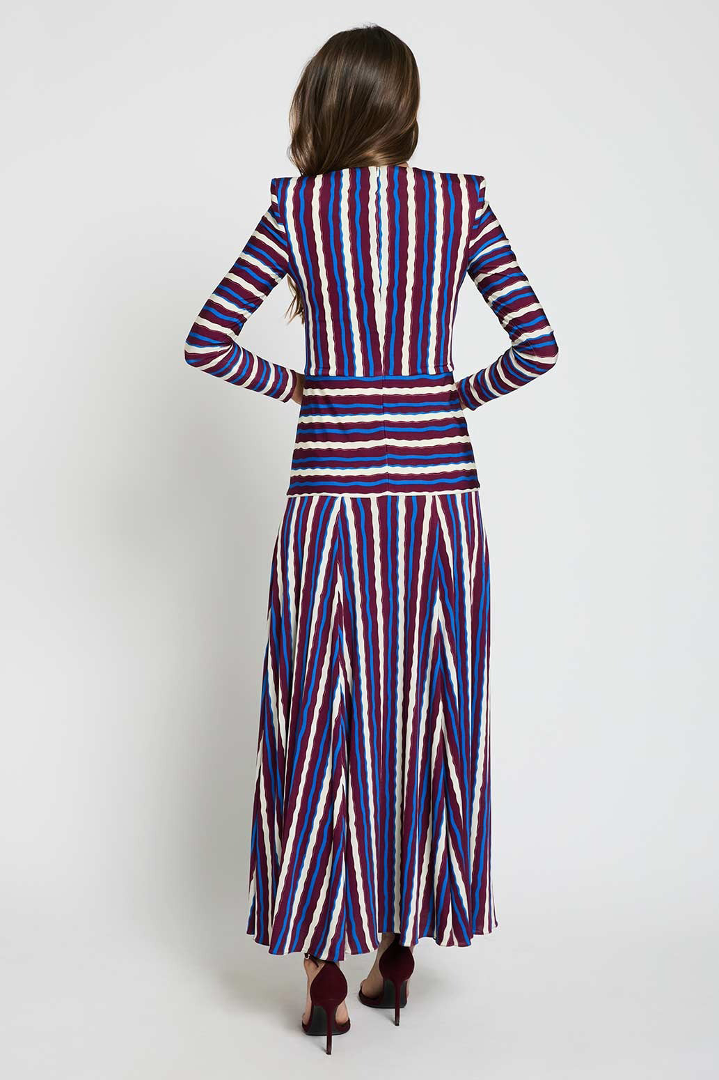 Color Block Stripe Long Sleeve Maxi Dress