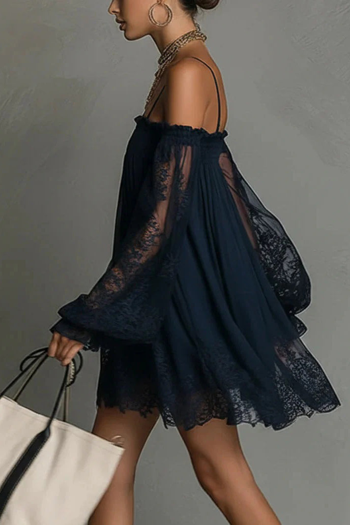 Navy Lace Cold Shoulder Mini Dress