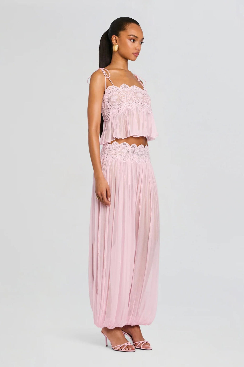 Floral Guipure Lace High Waist Balloon Pants