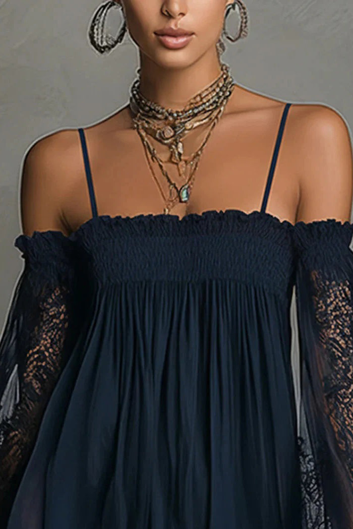 Navy Lace Cold Shoulder Mini Dress