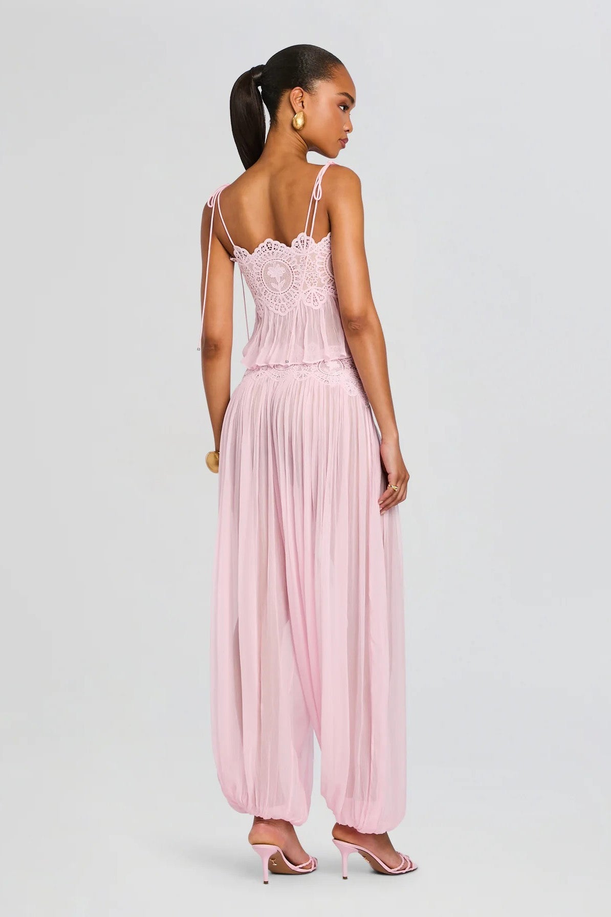 Floral Guipure Lace High Waist Balloon Pants