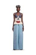 Abstract Face Motif Halter Bustier Top