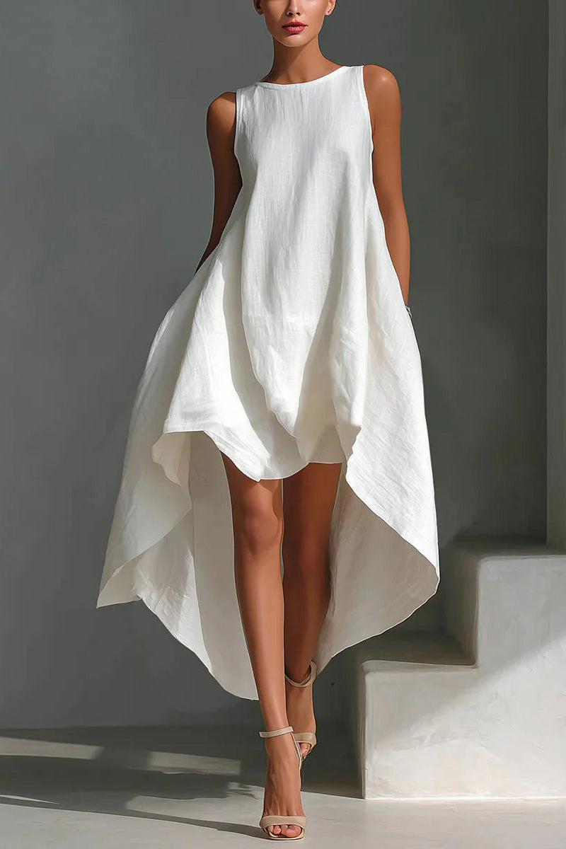 White Linen Asymmetric Dress