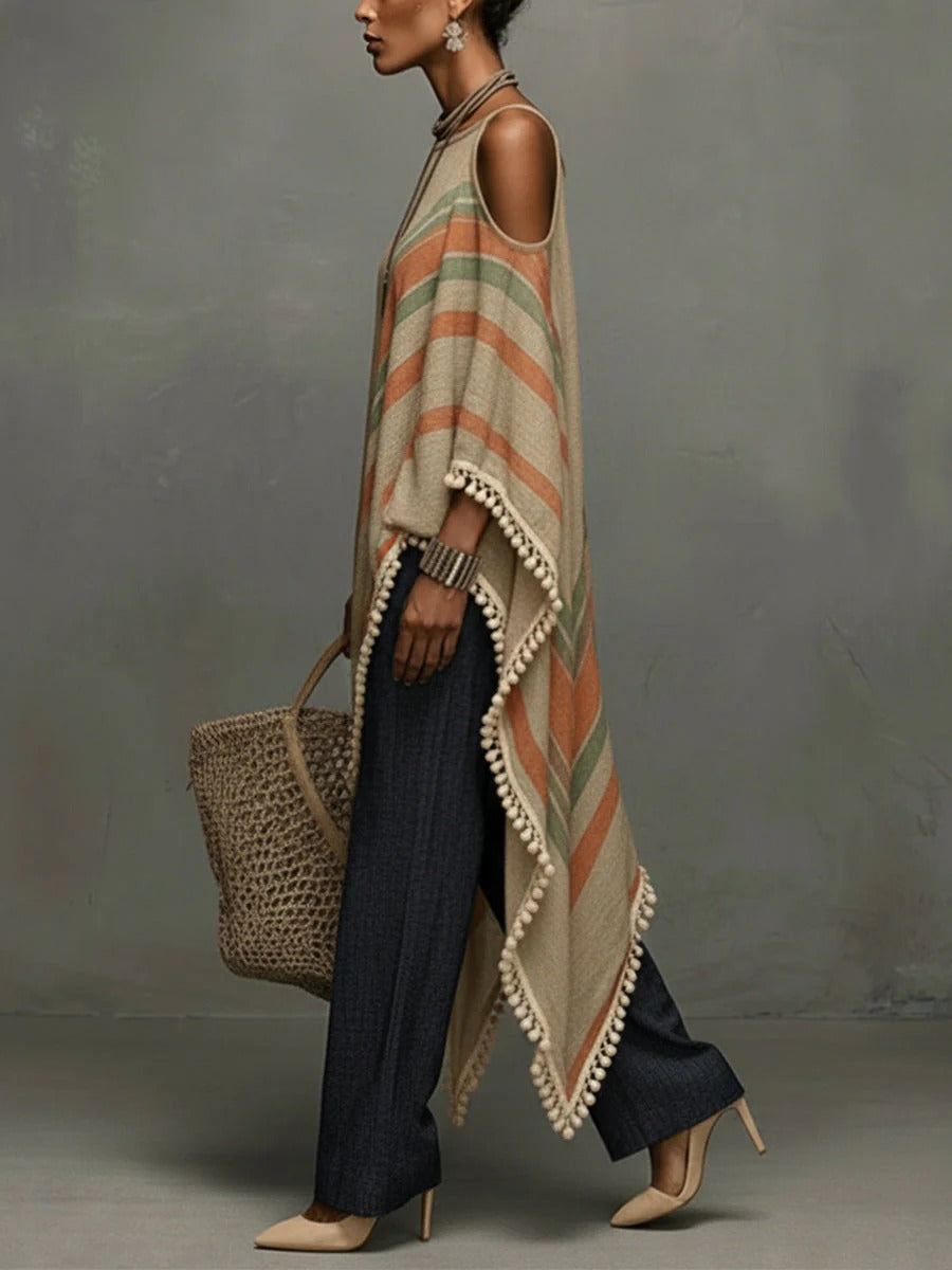 The Khaki Fringe Off-Shoulder Dress