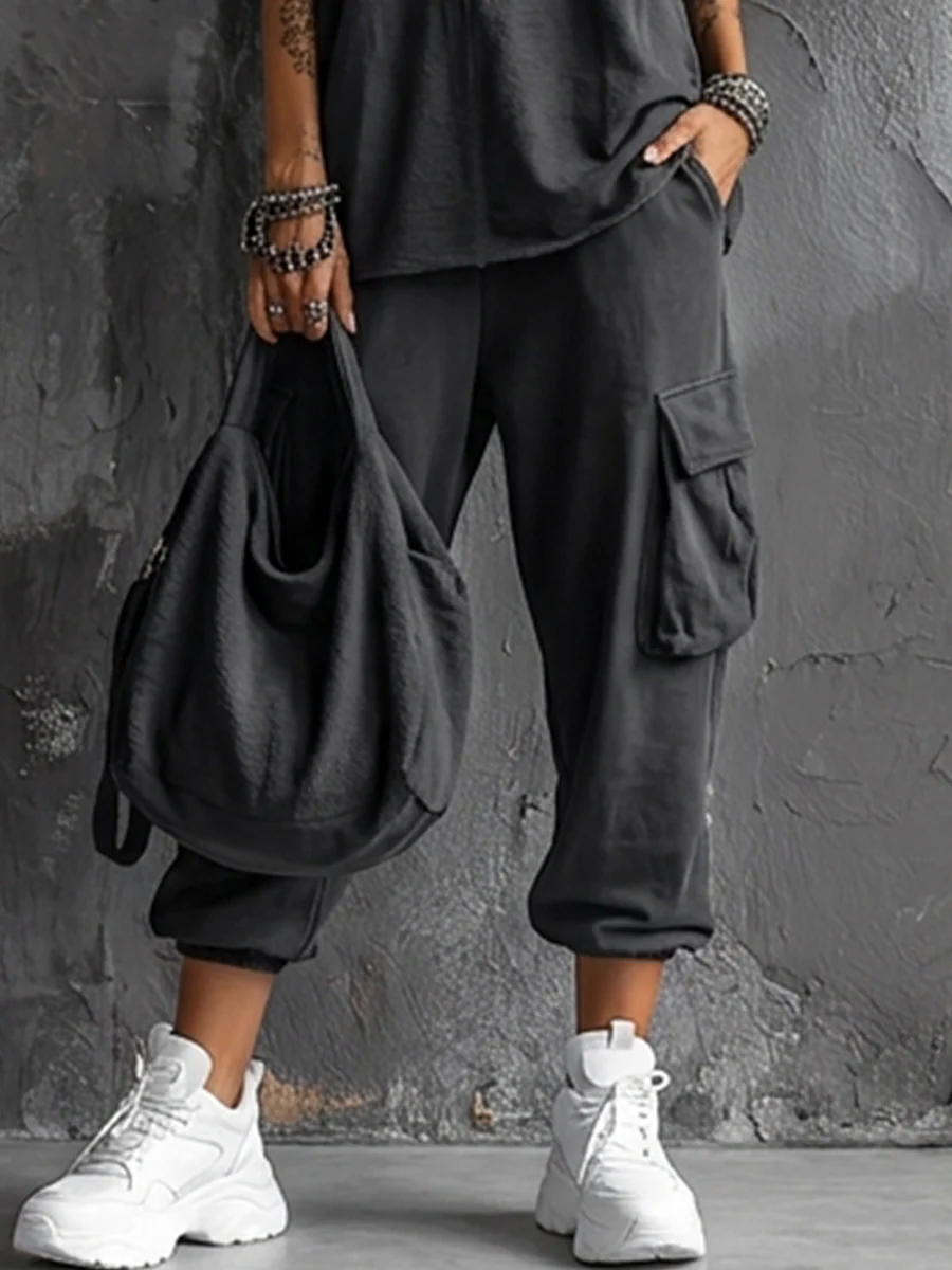 Dark Gray Cotton Sleeveless Top + Jogger Set