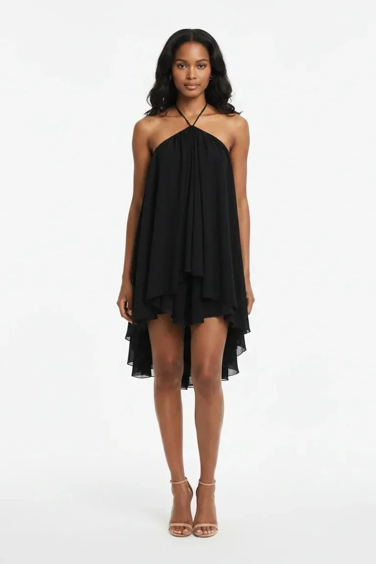 Black Halter Ruffle Mini Dress