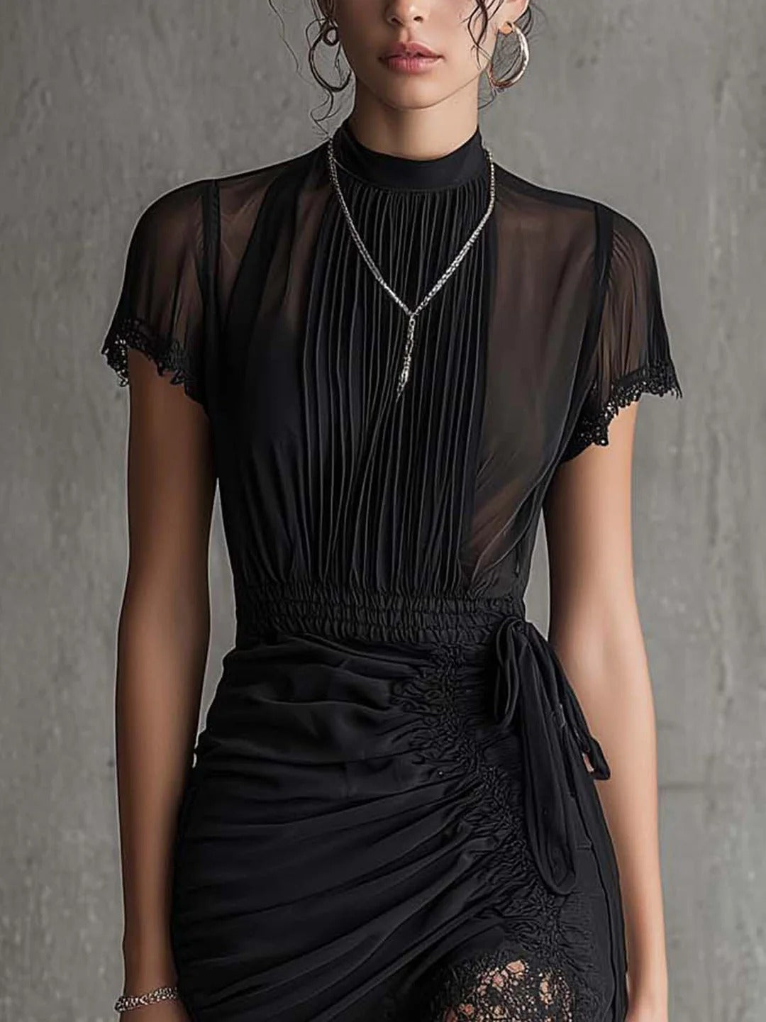 The Black Pleated Lace Dress
