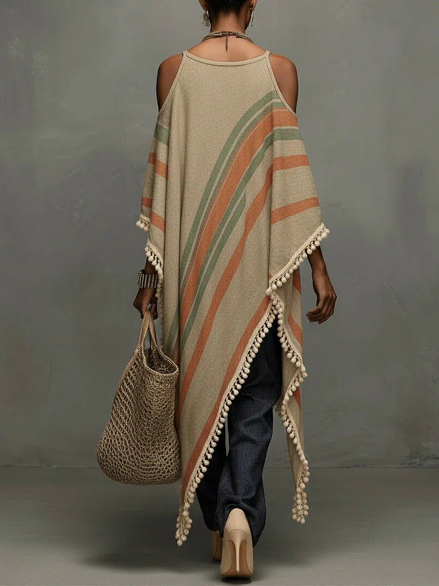 The Khaki Fringe Off-Shoulder Dress