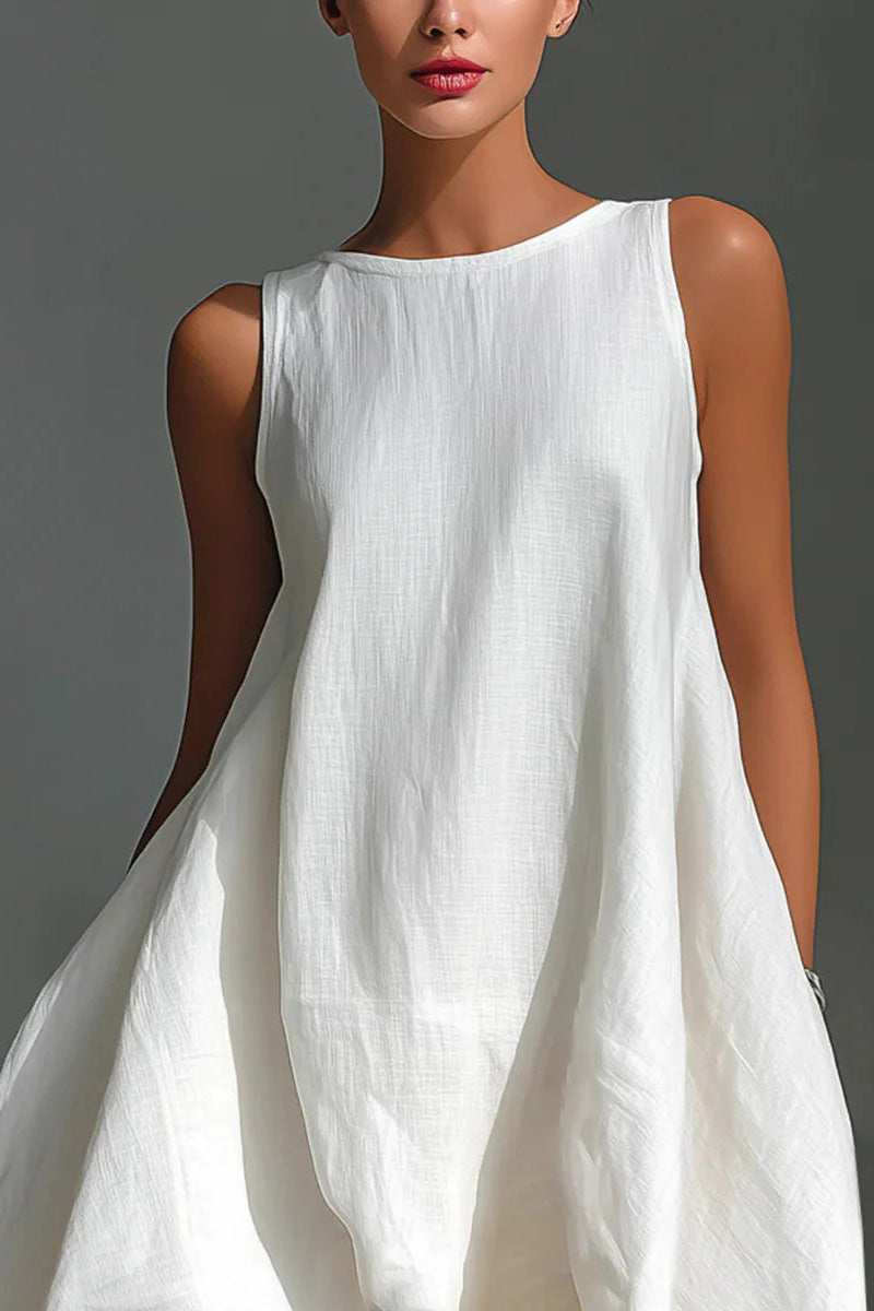 White Linen Asymmetric Dress