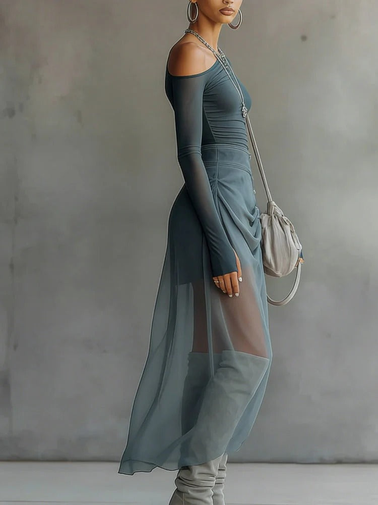 Asymmetrical Sheer Gray Cutout Set