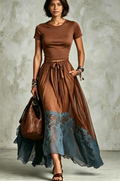 Brown Blue Lace Tulle Skirt Set