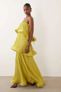 Lime Zigzag Plisse Tiered Trapeze Maxi Dress