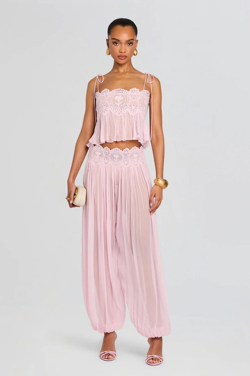 Pink Lace Babydoll Crop Top