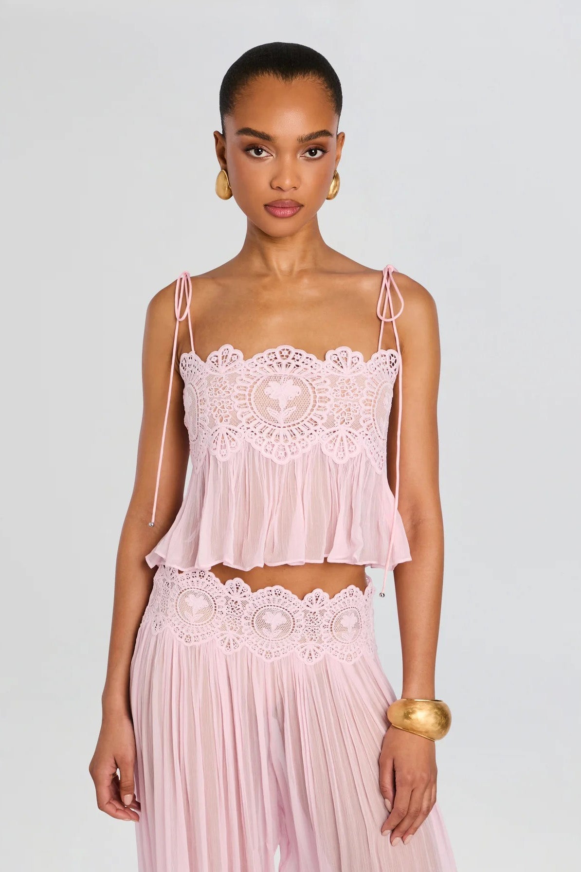 Pink Lace Babydoll Crop Top