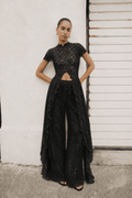 Black Waist Lace Wide-Leg Pants