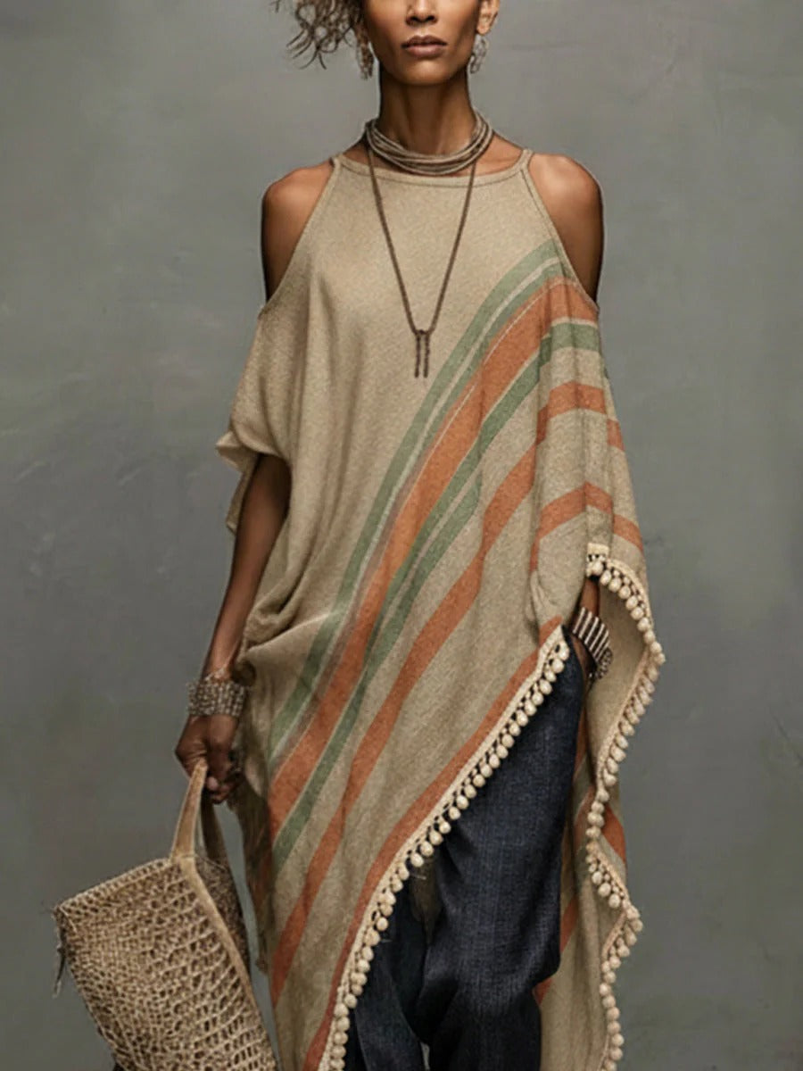 The Khaki Fringe Off-Shoulder Dress