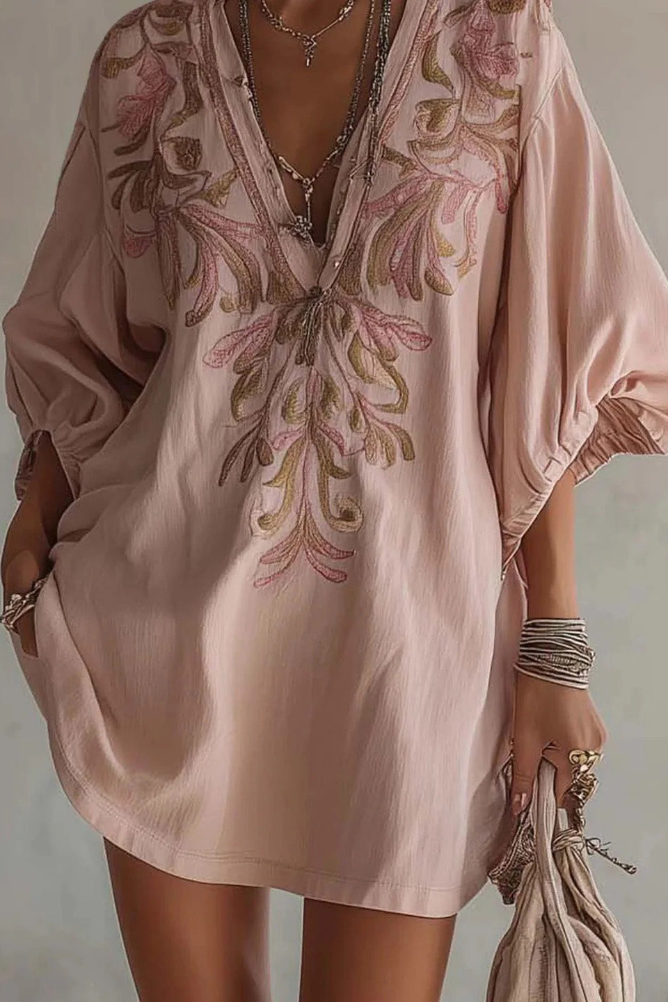 Embroidered Linen Mini Dress
