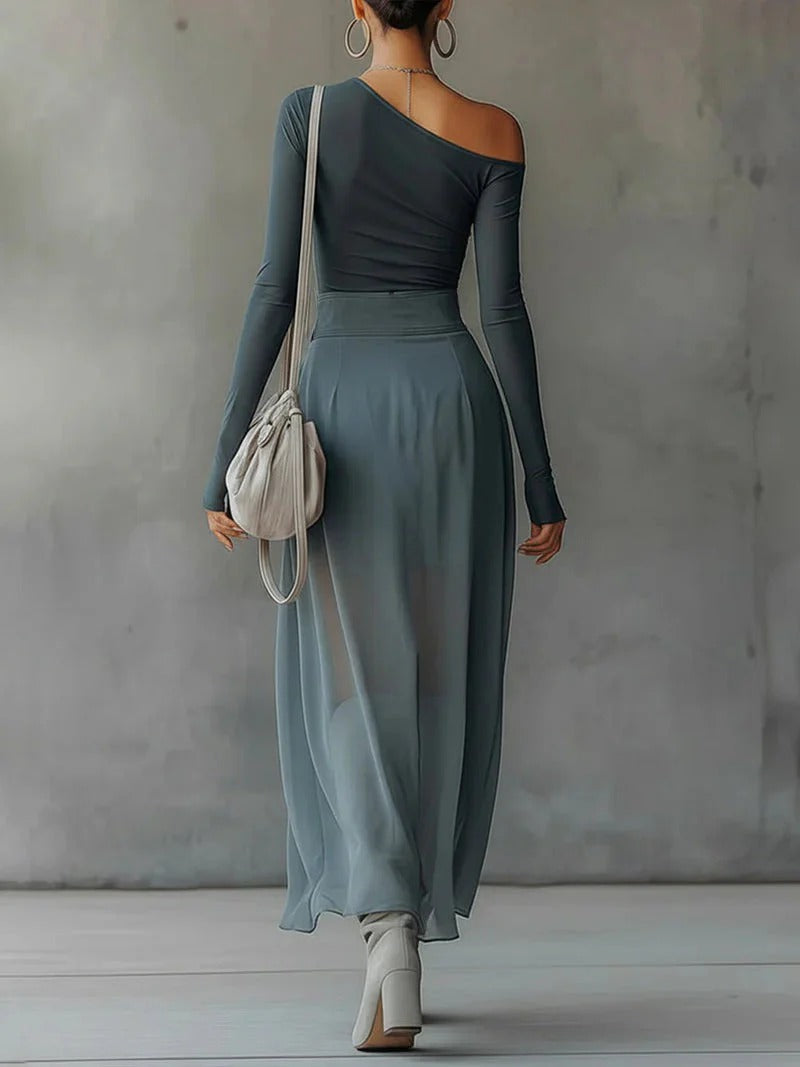 Asymmetrical Sheer Gray Cutout Set