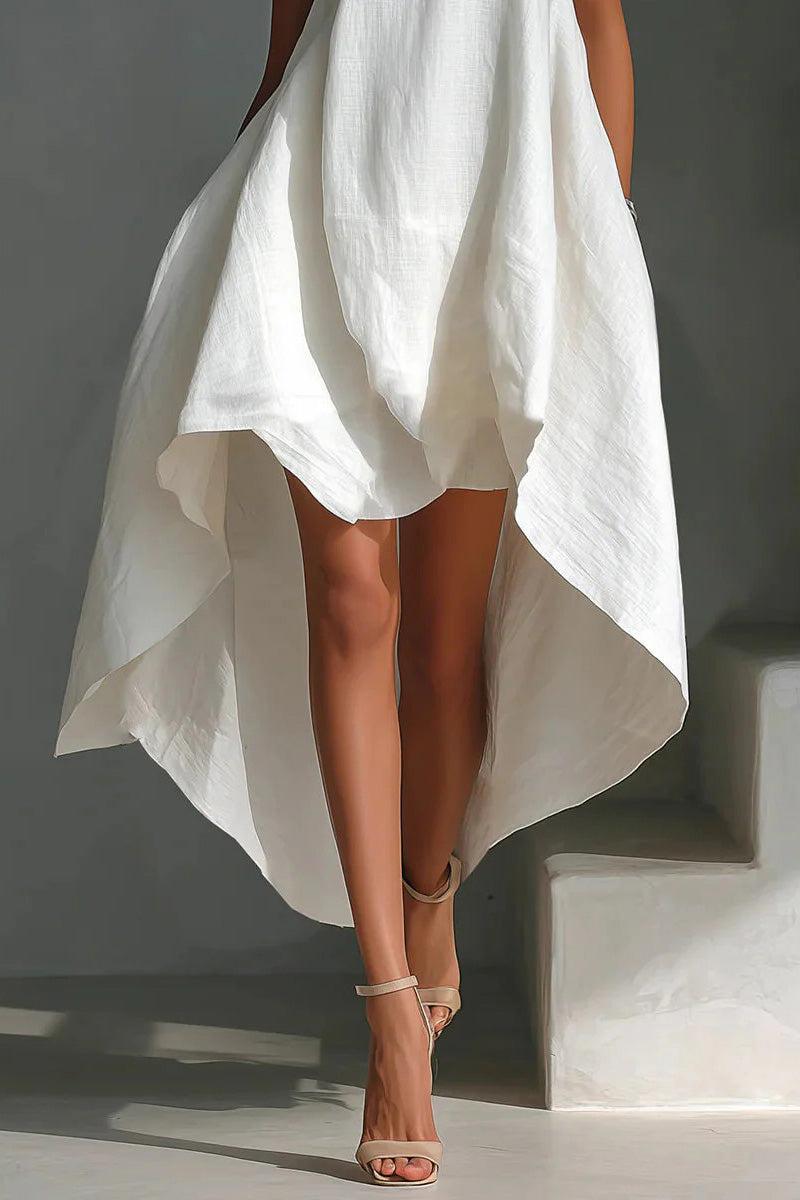 White Linen Asymmetric Dress