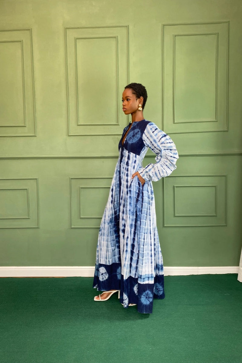 Blue Tie-Dye Maxi Dress