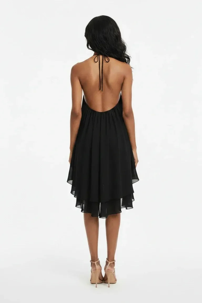 Black Halter Ruffle Mini Dress