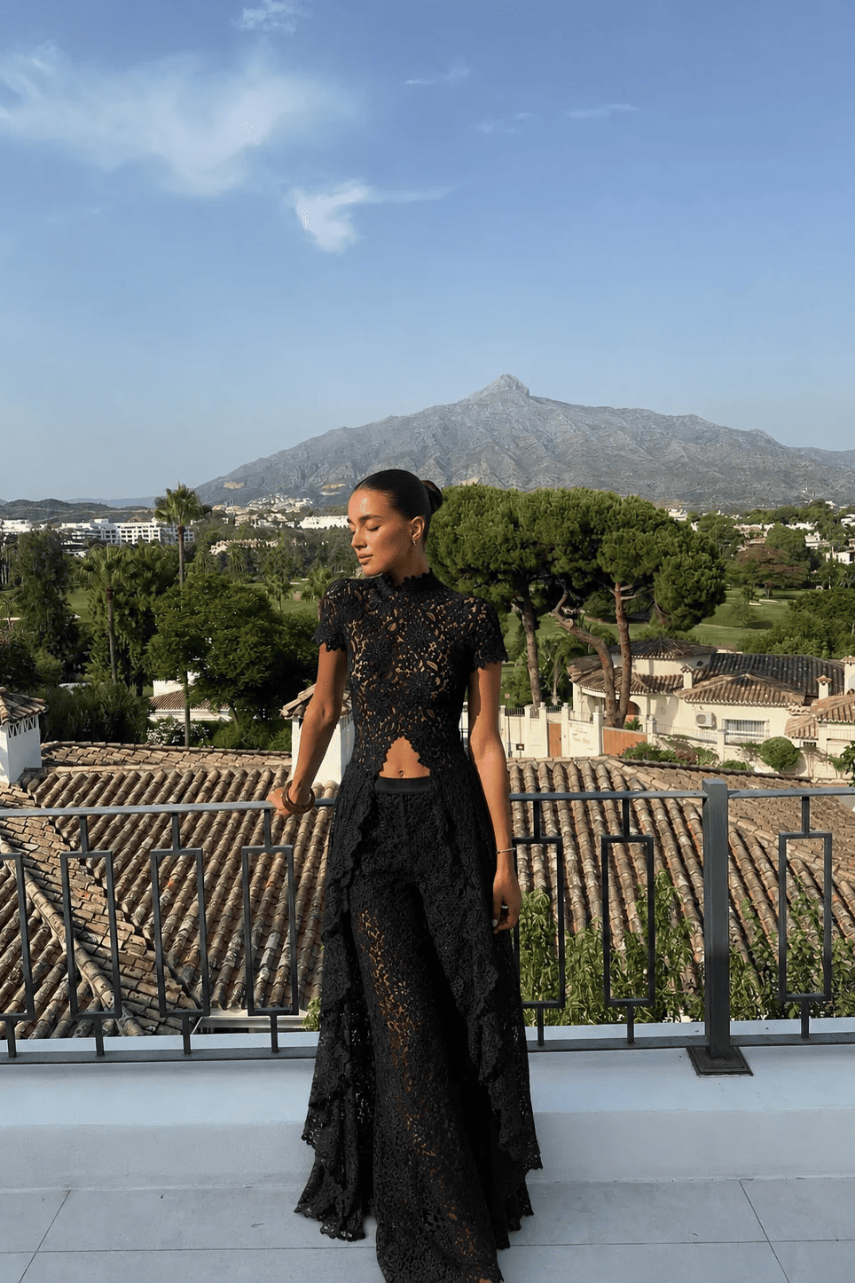 Black Waist Lace Wide-Leg Pants