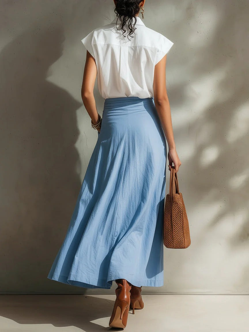 The Cotton Shirt And Floral Skirt Set