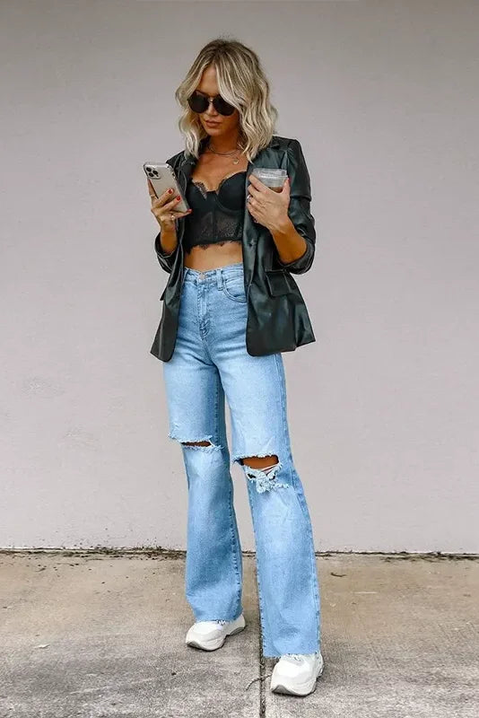 Light Blue Distressed Wide Leg Jeans