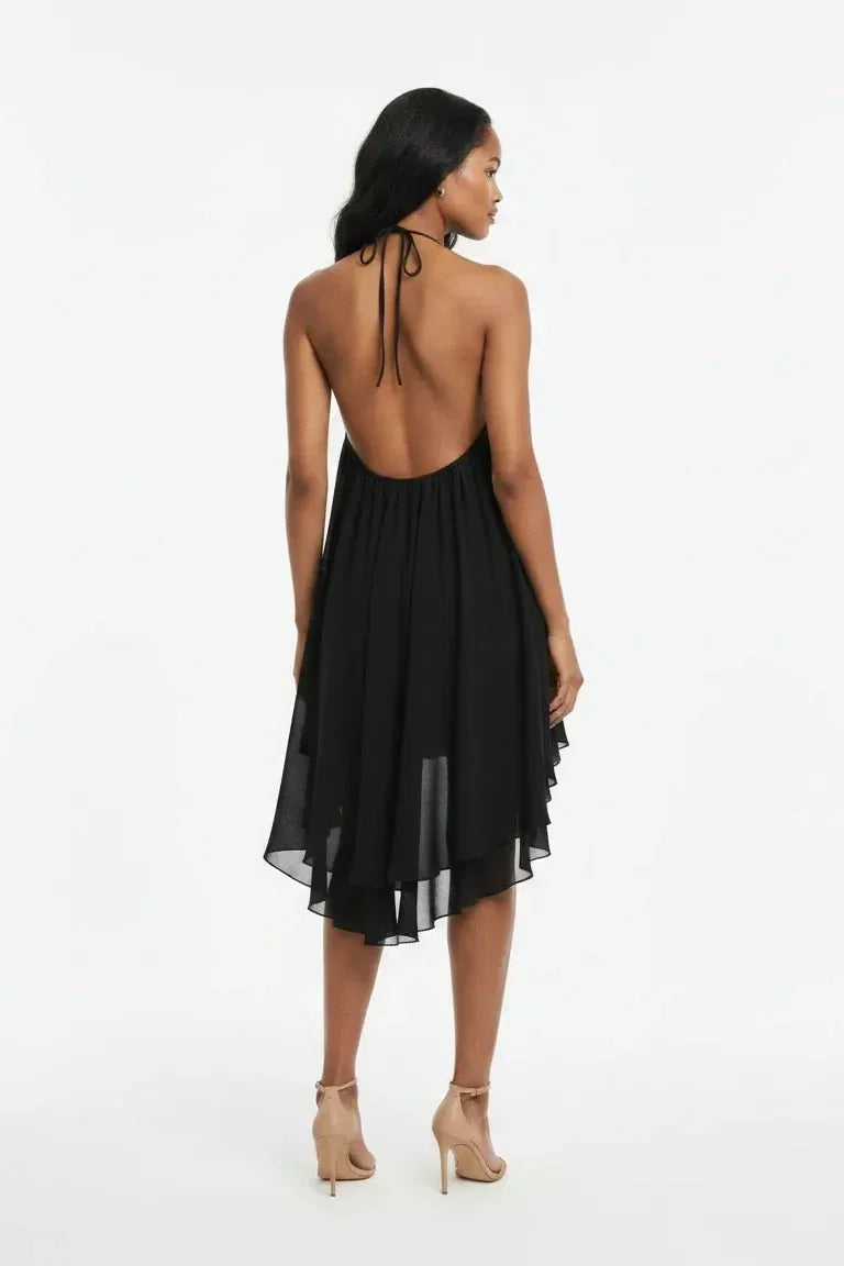 Black Halter Ruffle Mini Dress