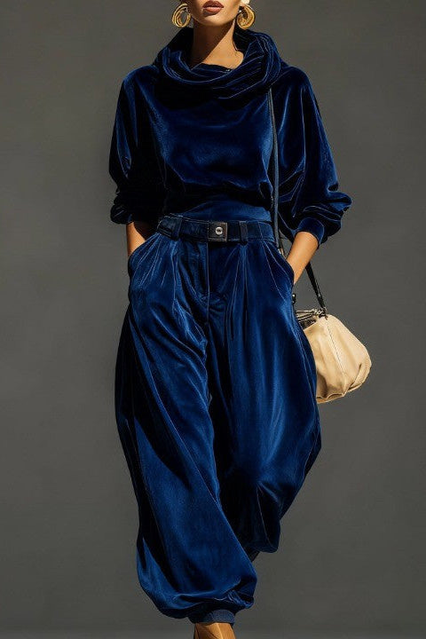 Vintage Brown Velvet Trousers Set（Includes Belt）