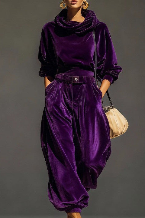Vintage Brown Velvet Trousers Set（Includes Belt）