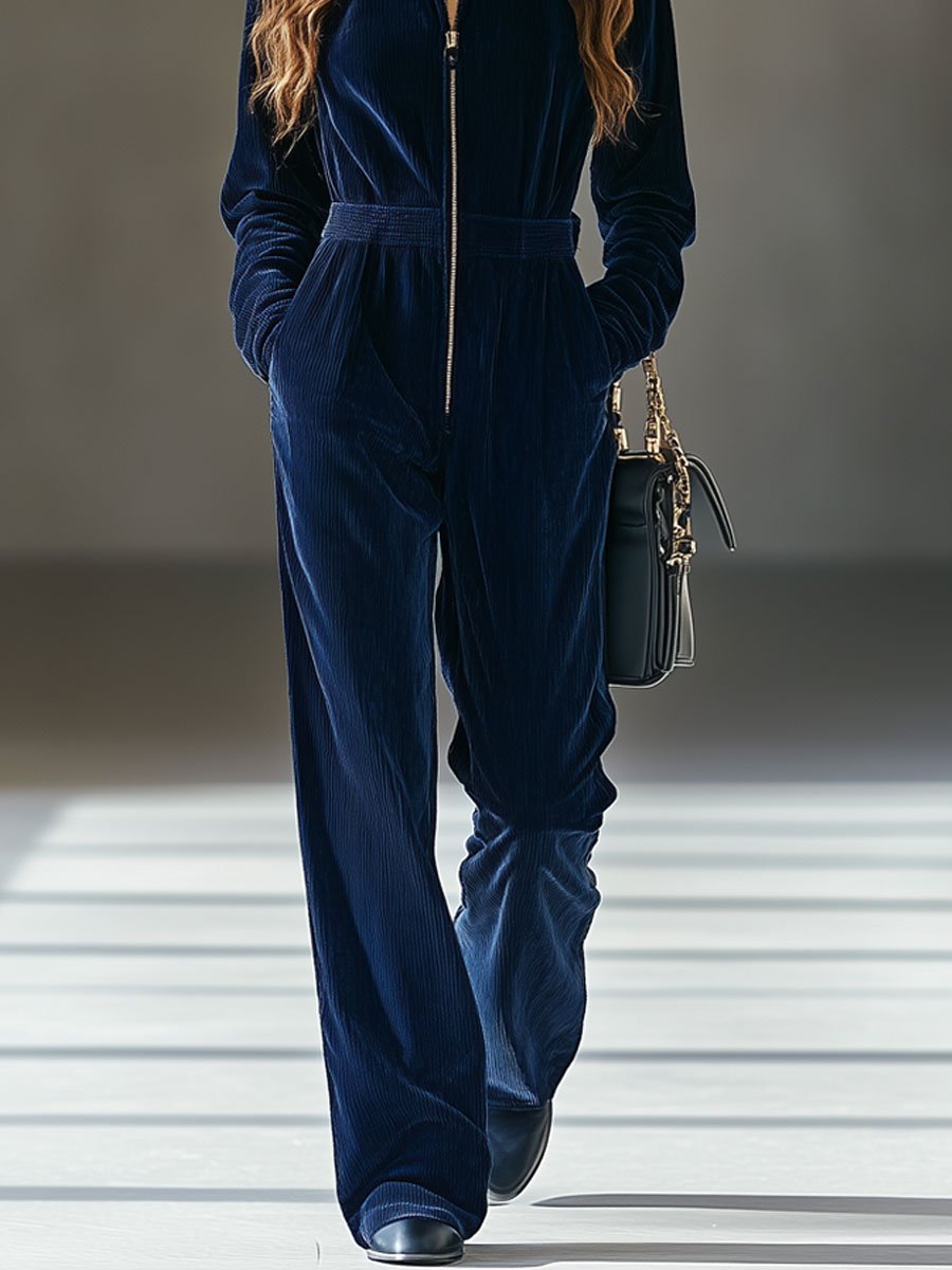Loose Vintage Corduroy Elastic Waist Jumpsuit
