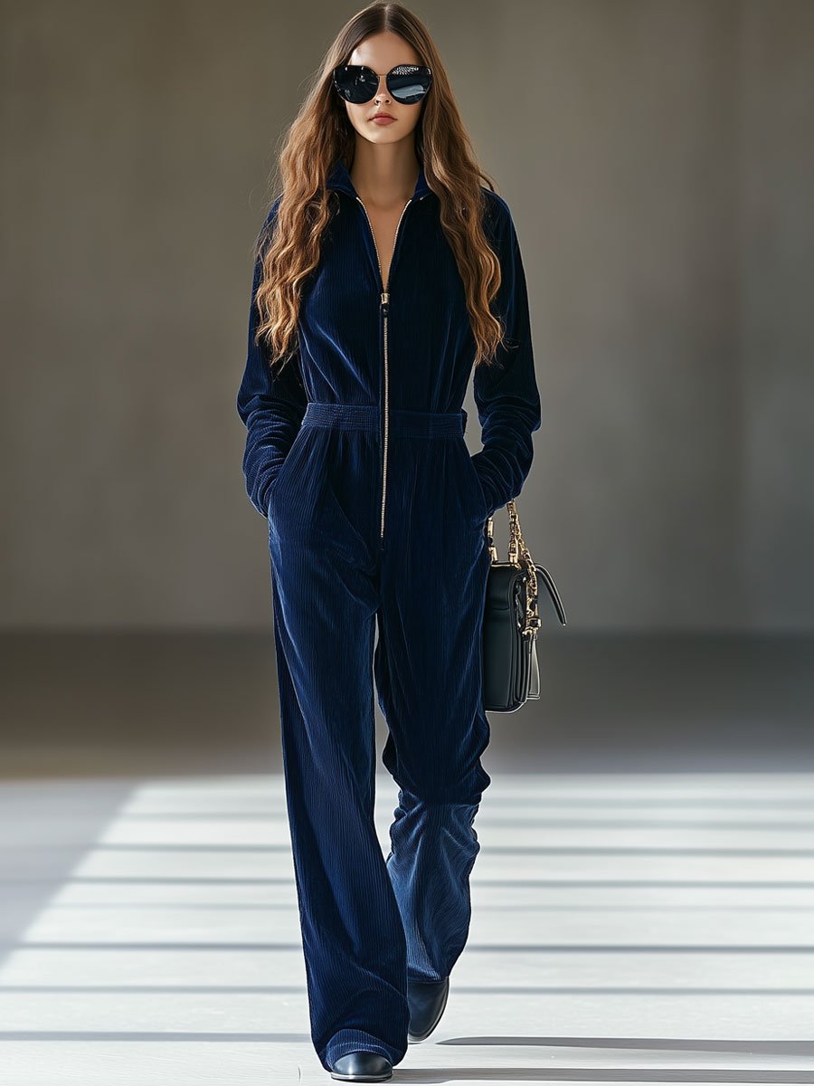 Loose Vintage Corduroy Elastic Waist Jumpsuit