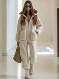 Loose Vintage Polar Fleece Pocket Zipper Jumpsuit