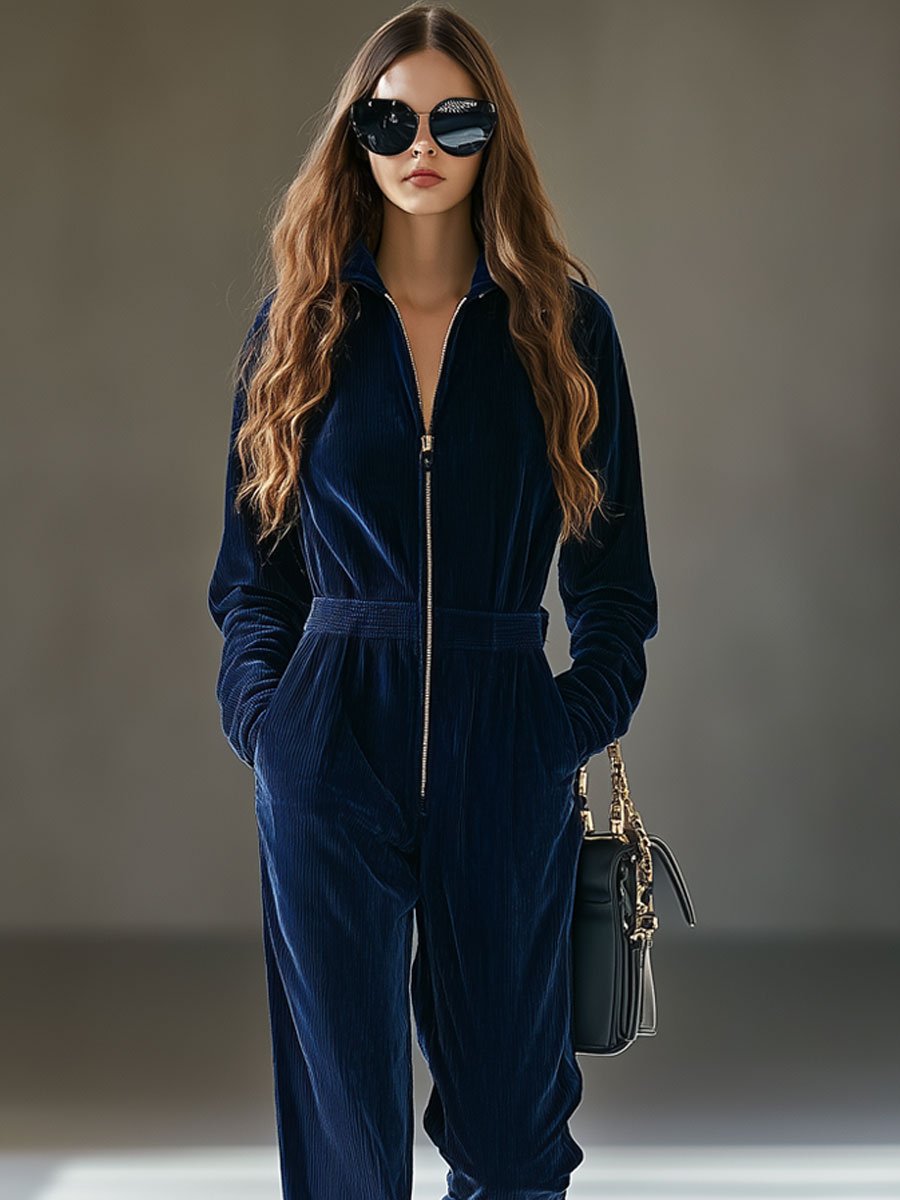 Loose Vintage Corduroy Elastic Waist Jumpsuit