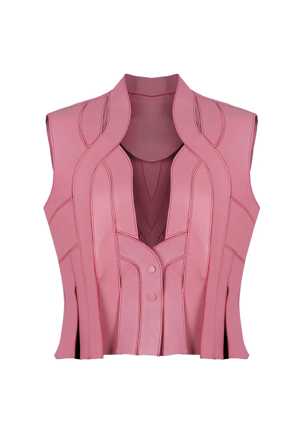 Pink Stand Stitched Leather Vest