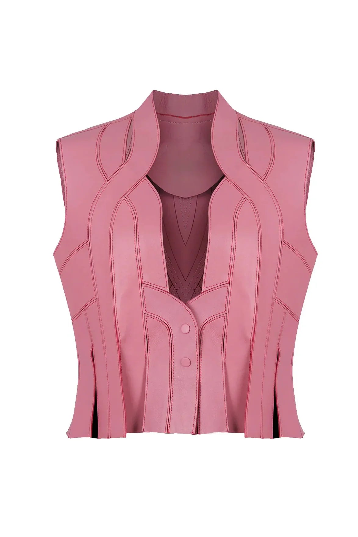 Pink Stand Stitched Leather Vest