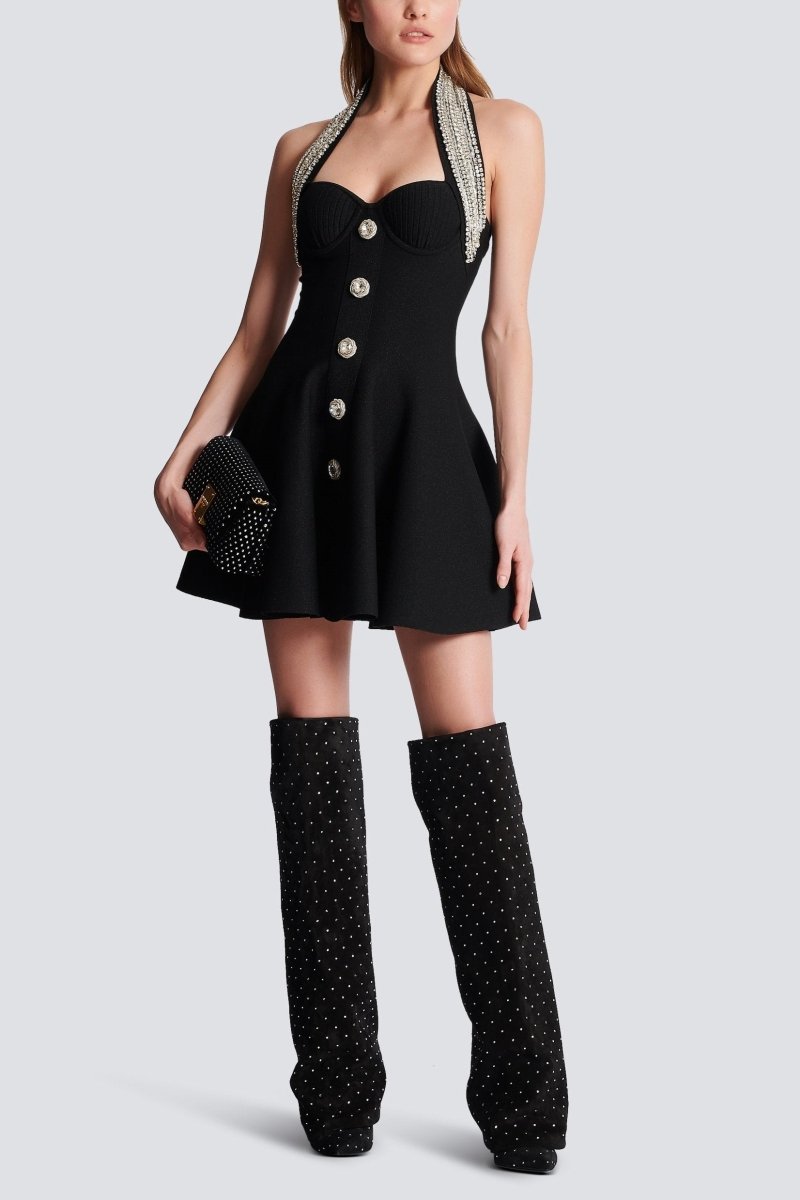 Patricia Crystal Embellished Halter Knit Dress