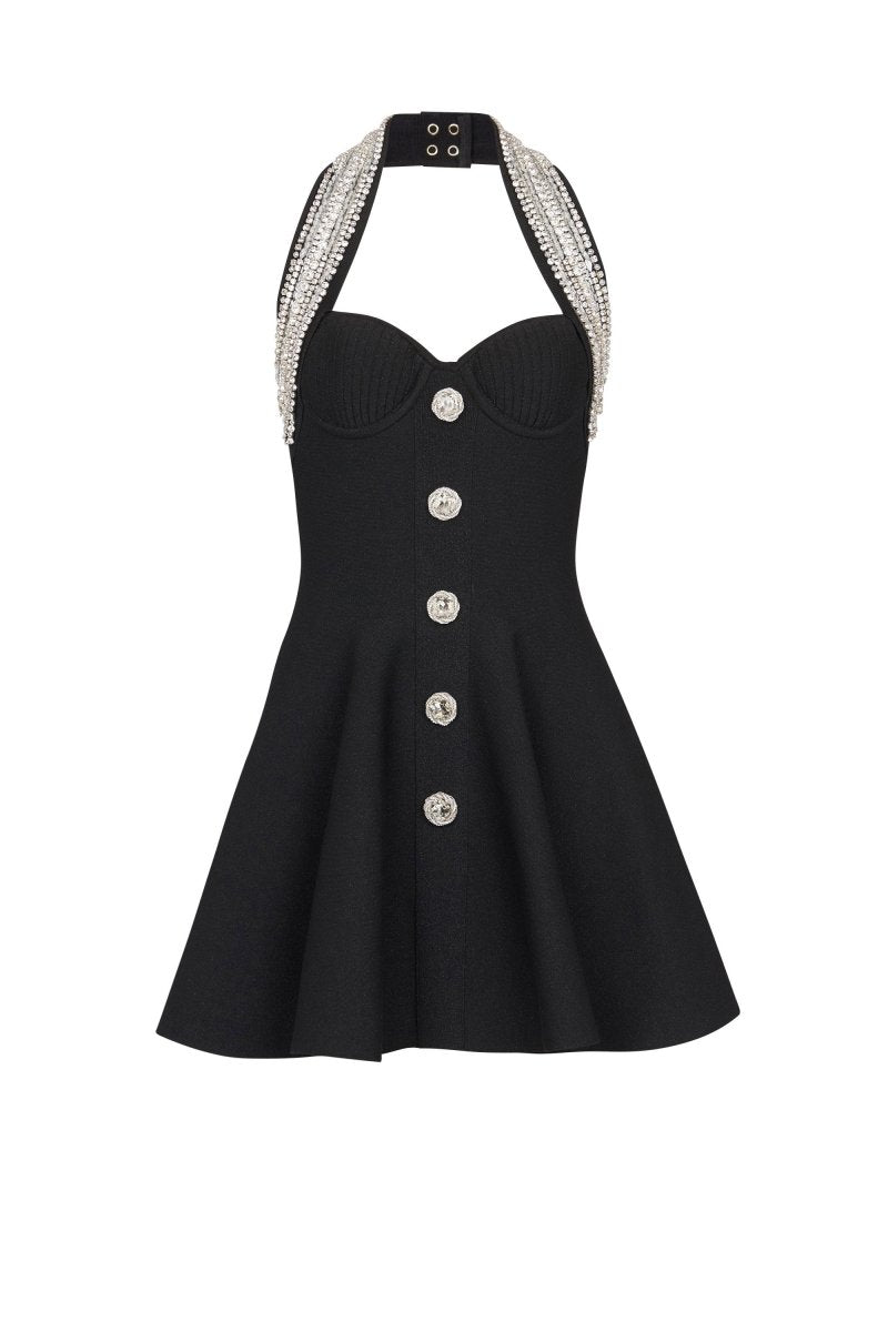 Patricia Crystal Embellished Halter Knit Dress