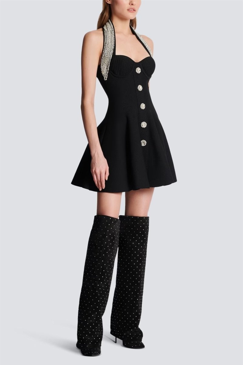 Patricia Crystal Embellished Halter Knit Dress