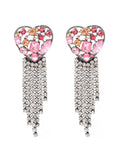Puzzle Heart Diamante Tassel Earrings