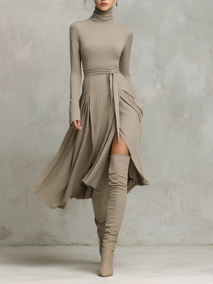 Figure-flattering Long Sleeves Knit Midi Dress