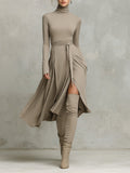 Figure-flattering Long Sleeves Knit Midi Dress